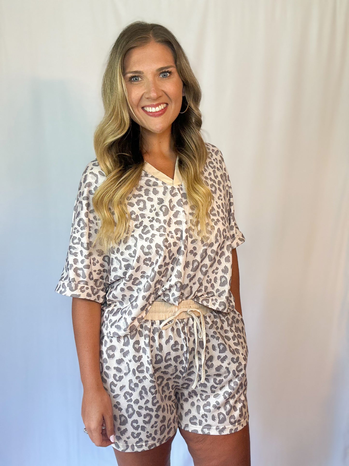 Leopard Print Short Set - Tan