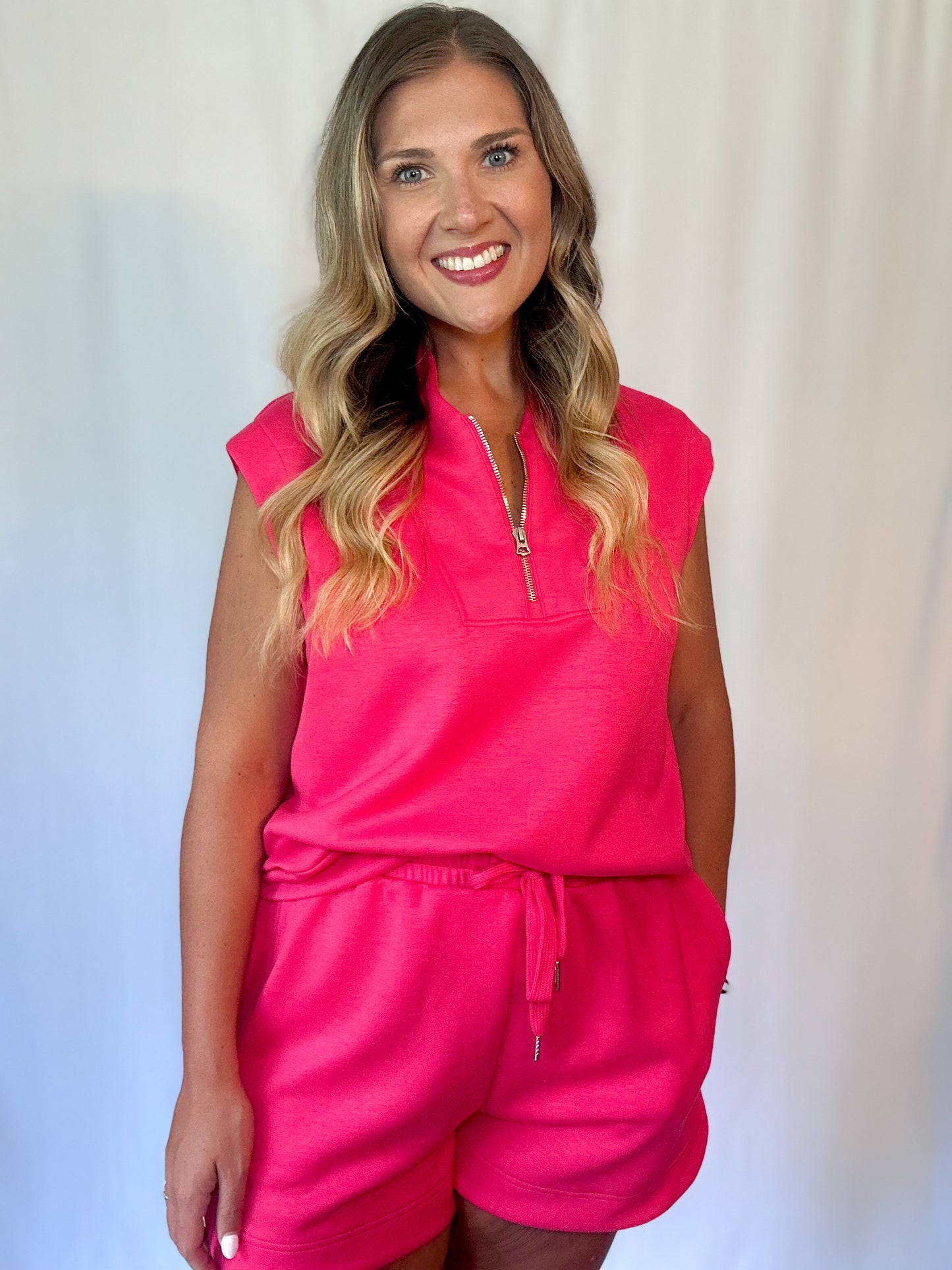Quarter Zip Short Set - Fiery Red