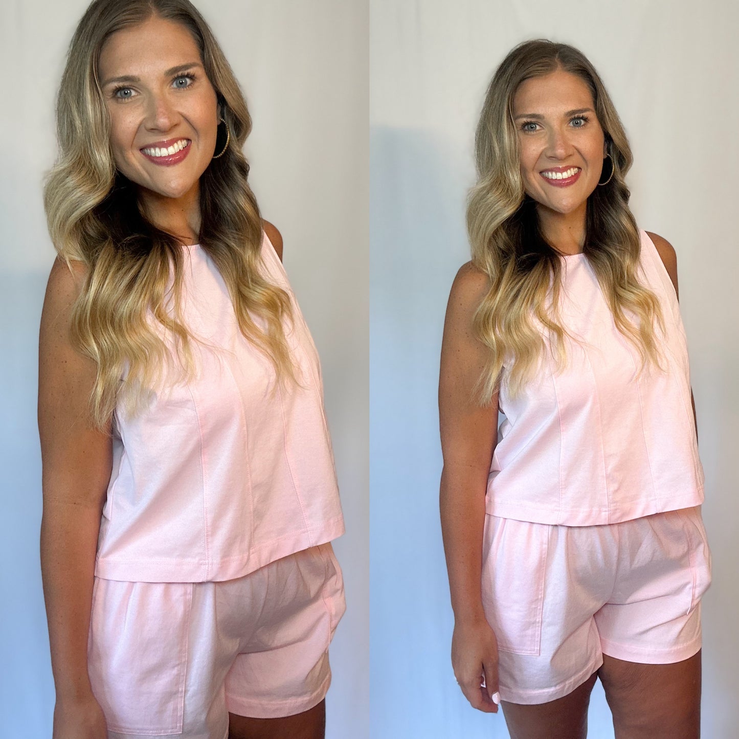 Stitched Detail Tank Set - Pink