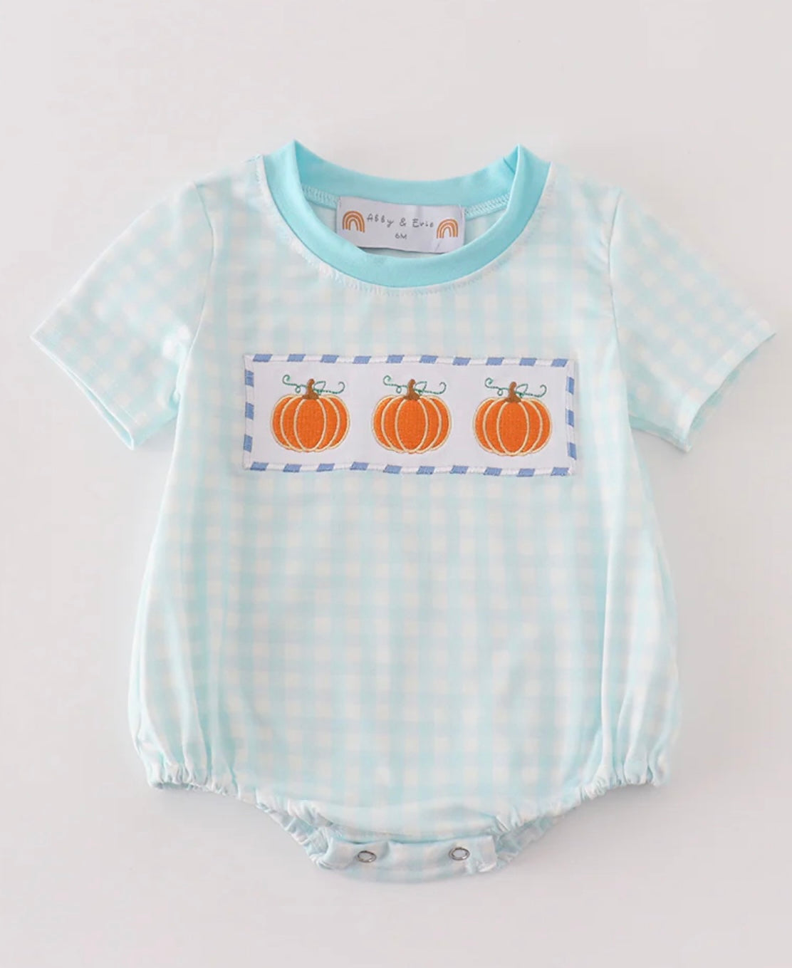 Turquoise Plaid Pumpkin Trio Boy Bubble - 3M, 6M, & 12M ONLY