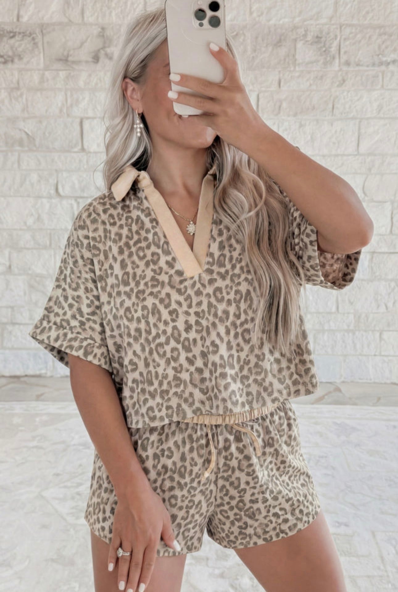 Leopard Print Short Set - Tan