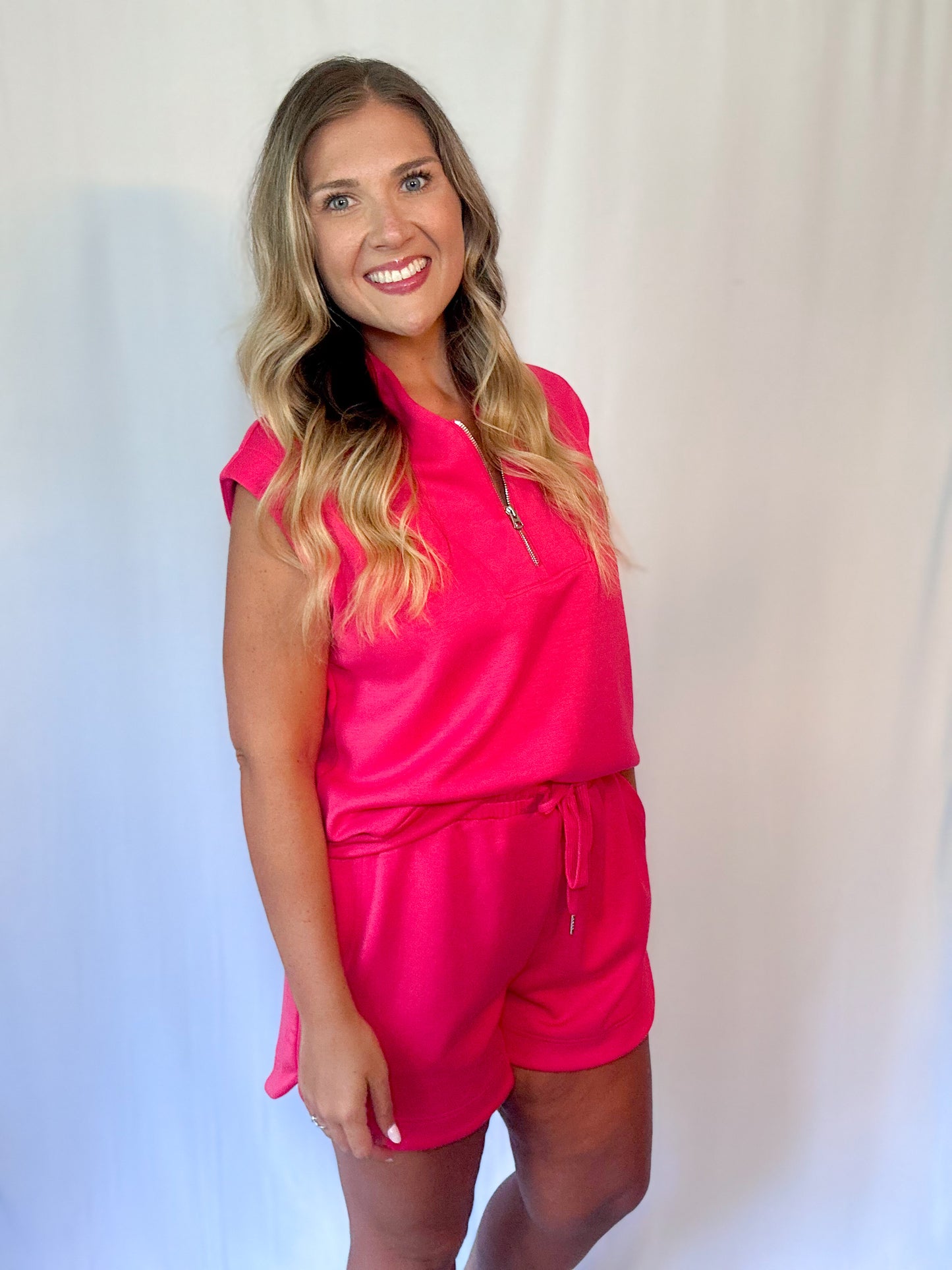 Quarter Zip Short Set - Fiery Red