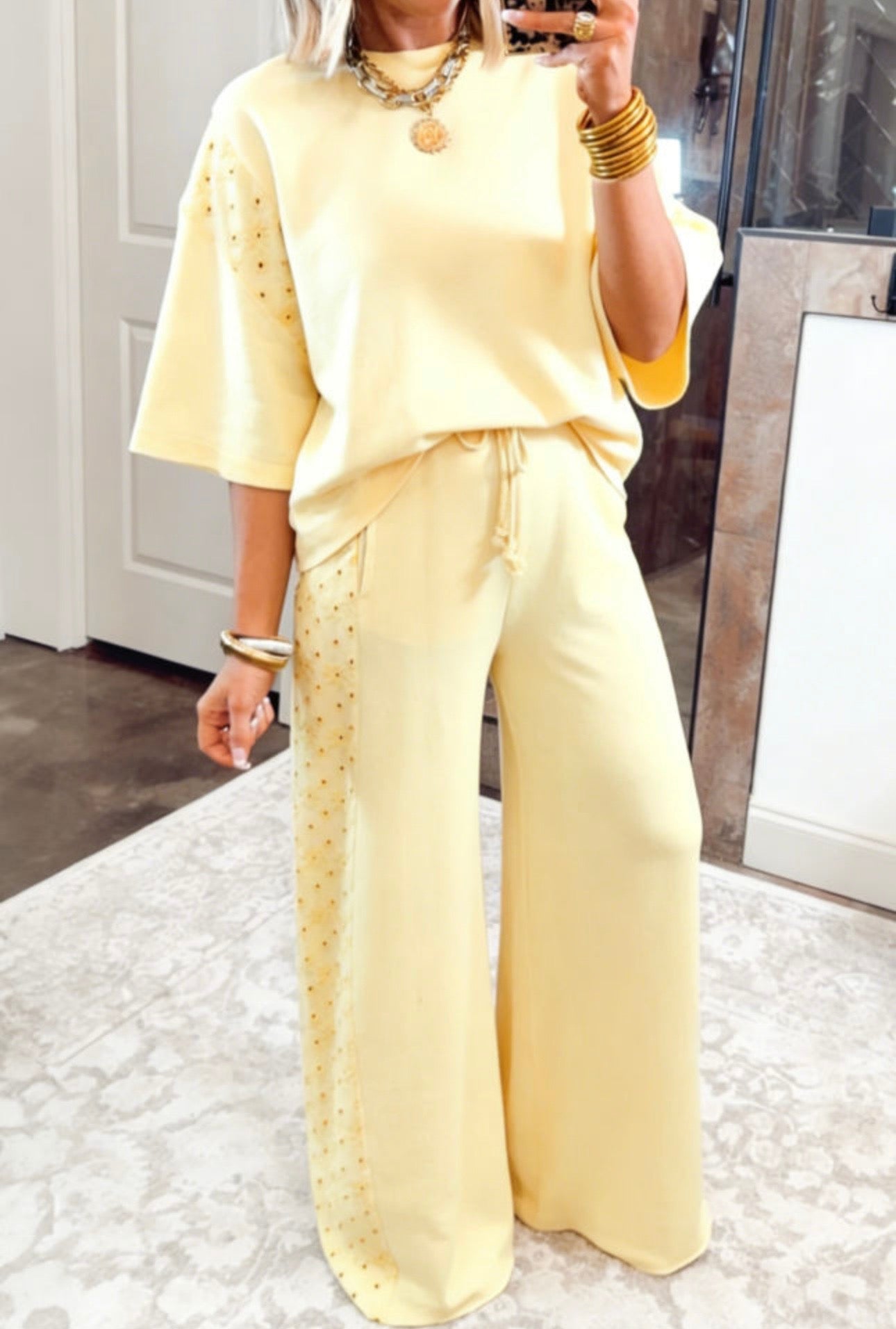 Eyelet Lace Yellow Pant Set