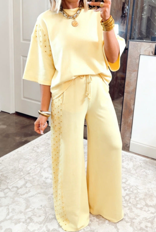 Eyelet Lace Yellow Pant Set