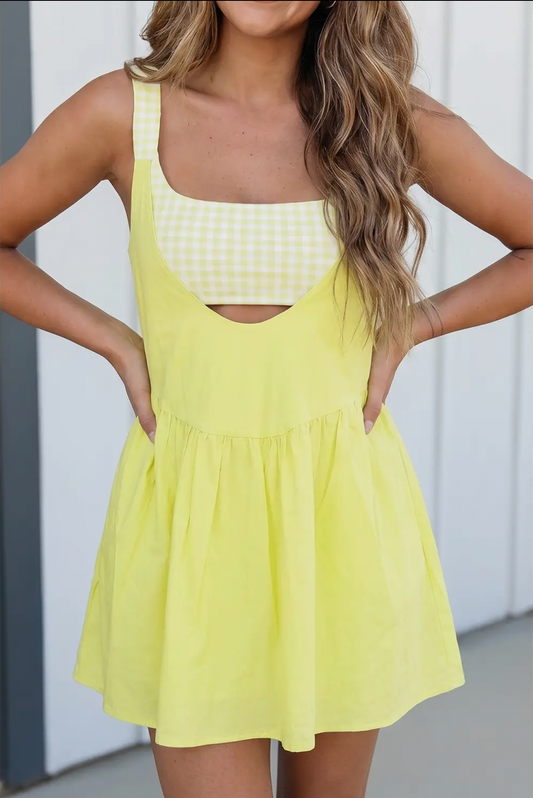 Gingham Mini Dress - Yellow