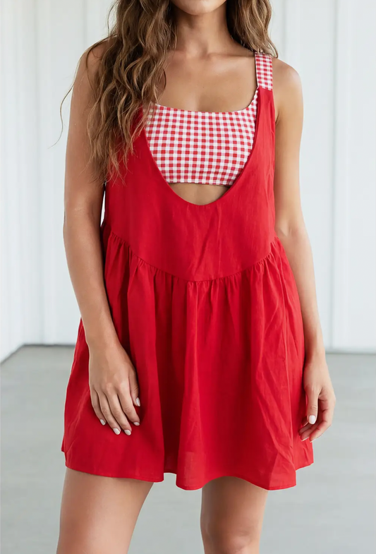 Gingham Mini Dress - Red