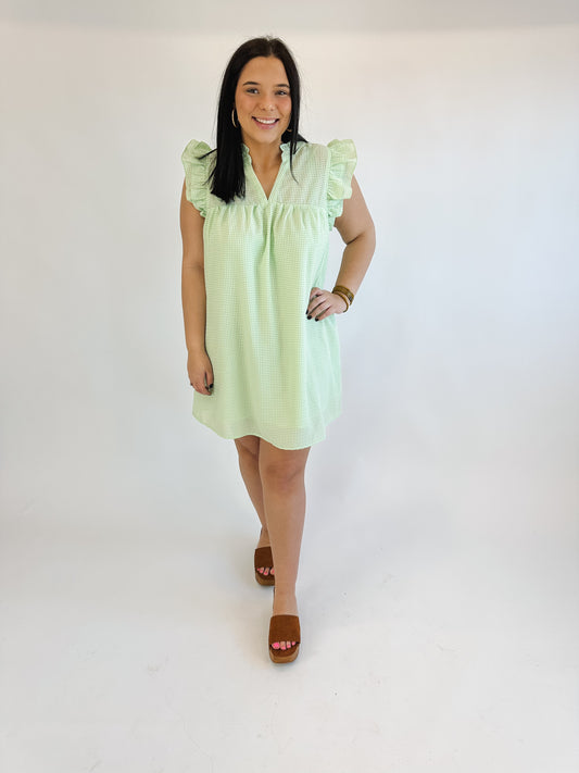 Ruffle Sleeve Mini Dress - Sage