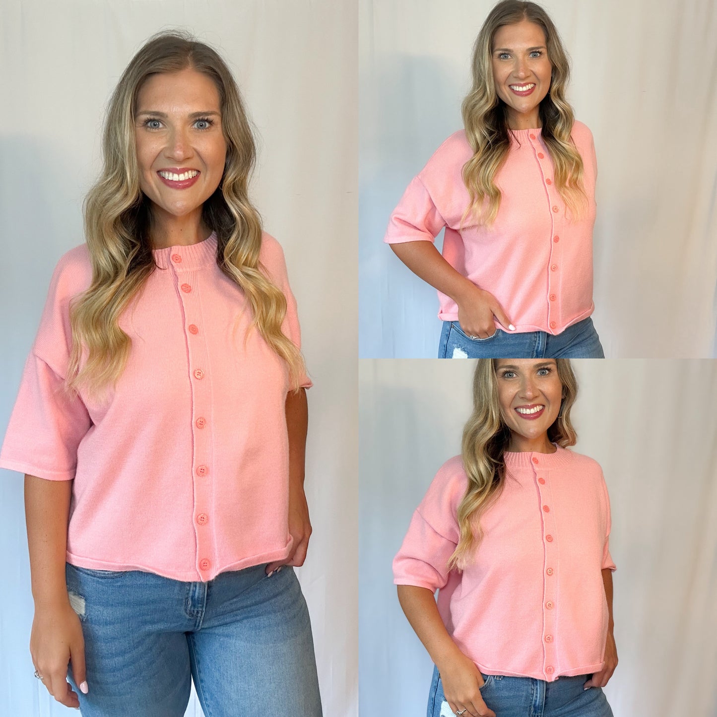 Boxy Knit Button Down || Peach Blossom