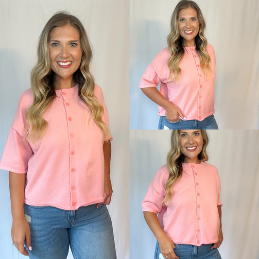 Boxy Knit Button Down || Peach Blossom