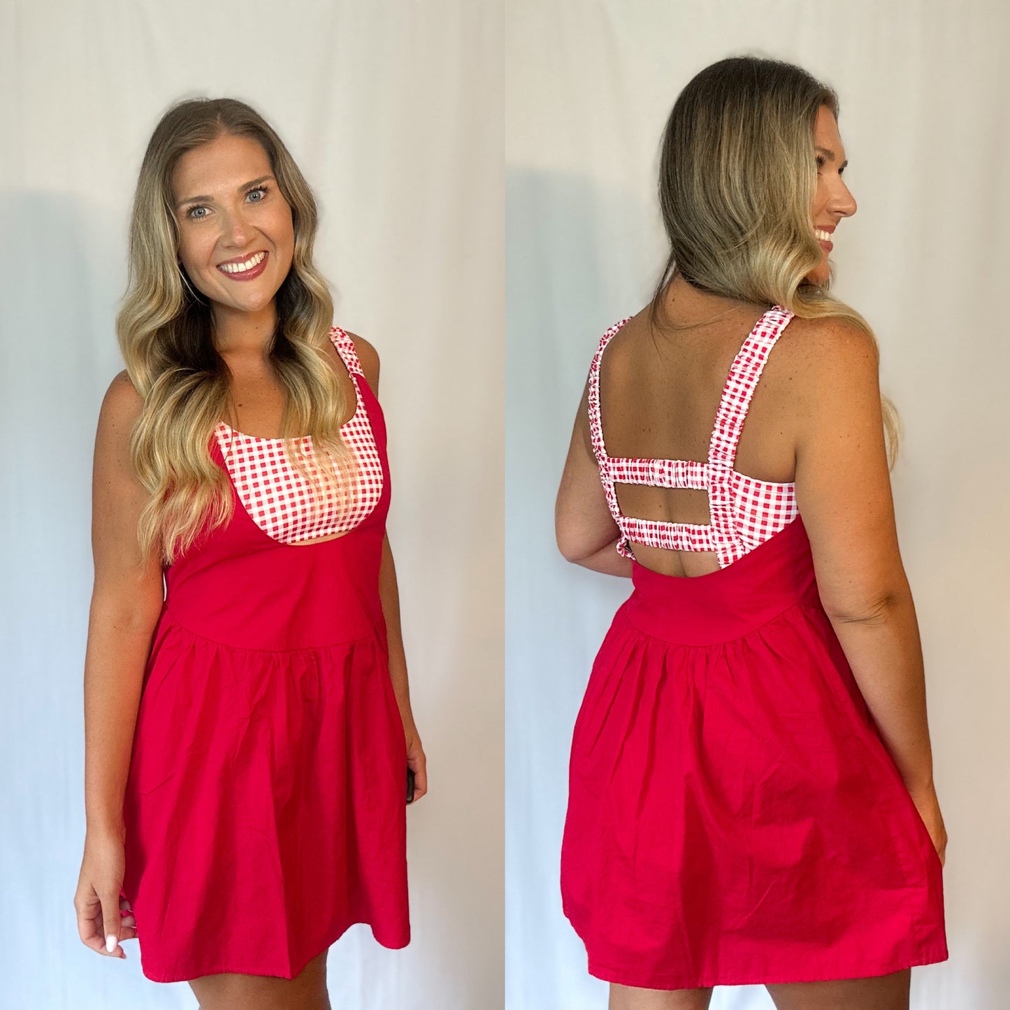 Gingham Mini Dress - Red