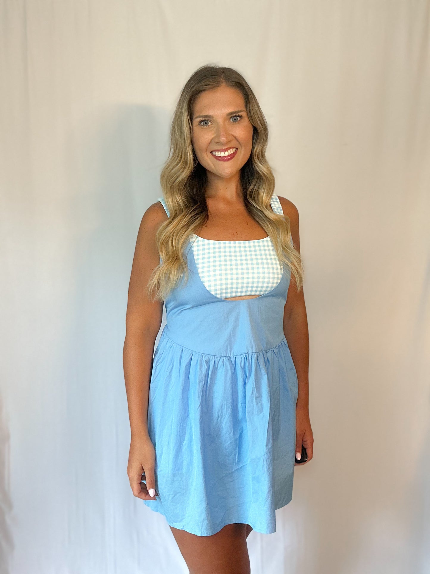 Gingham Mini Dress - Blue