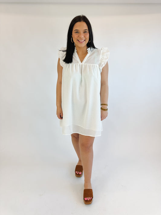 Ruffle Sleeve Mini Dress - White