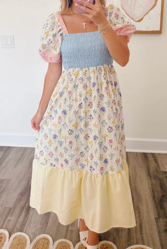 Floral Print Color Block Dress