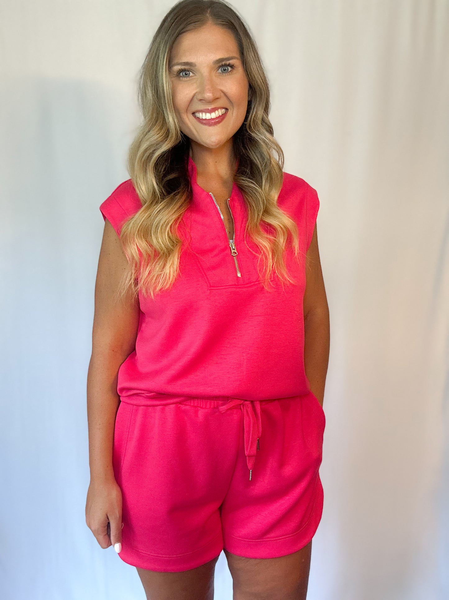 Quarter Zip Short Set - Fiery Red