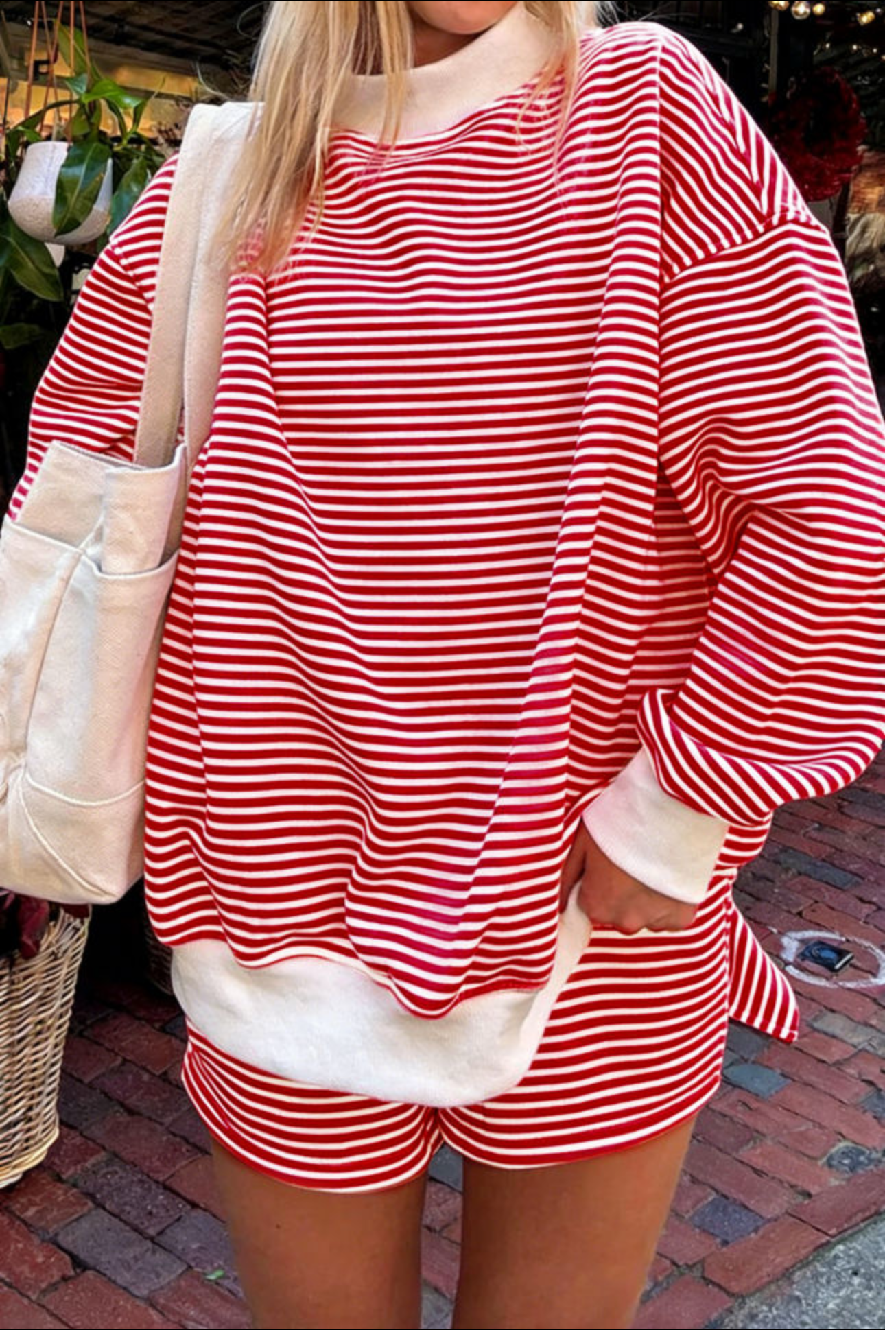 Striped Mock Neck Set - Red