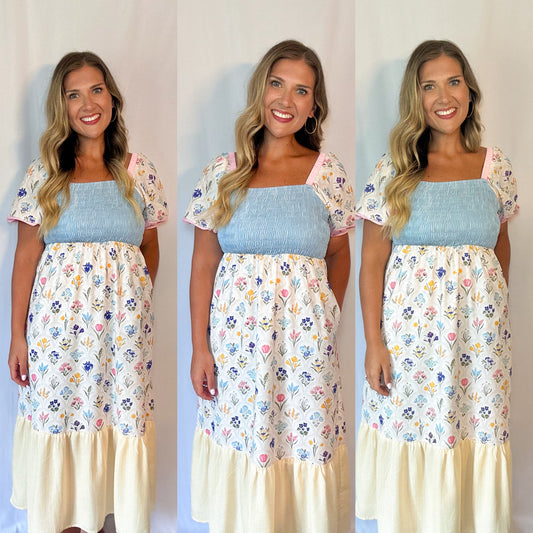 Floral Print Color Block Dress