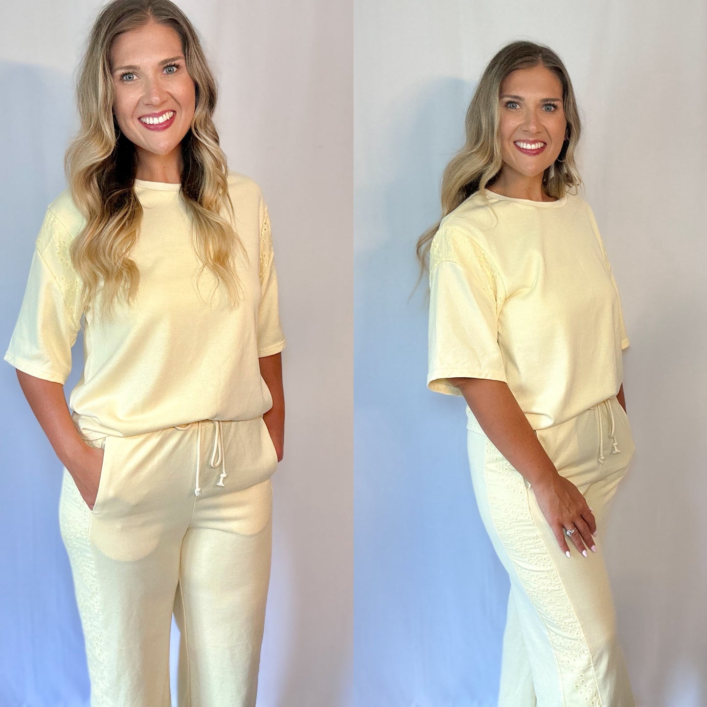 Eyelet Lace Yellow Pant Set